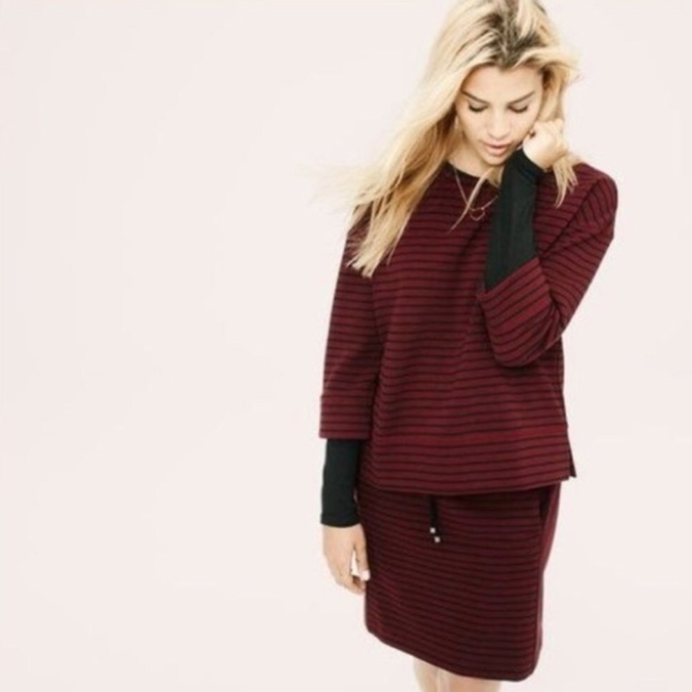 Lou & Grey ~ Burgundy and black striped ribbed boxy knit top